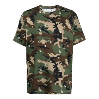 Off-White Bărbați SS22 Tricou verde cu guler rotund și mâneci scurte, cu imprimeu camuflaj Off-White Bărbați SS22 Tricou verde cu guler rotund și mâneci scurte, cu imprimeu camuflaj