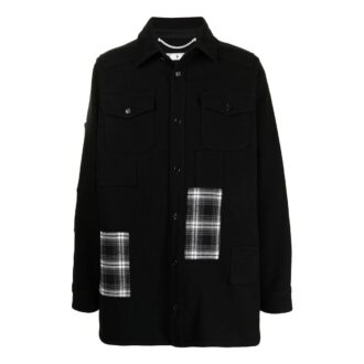 Off-White Bărbați SS22 Versiune cu imprimeu logo, carouri, buzunar și revere, jachetă, negru Off-White Bărbați SS22 Versiune cu imprimeu logo, carouri, buzunar și revere, jachetă, negru