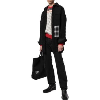 Off-White Bărbați SS22 Versiune cu imprimeu logo, carouri, buzunar și revere, jachetă, negru Off-White Bărbați SS22 Versiune cu imprimeu logo, carouri, buzunar și revere, jachetă, negru