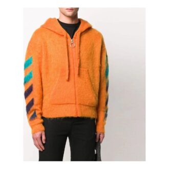 Off-White Bărbați Tricou cu glugă și logo 3D, portocaliu