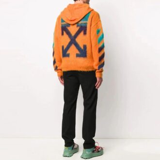 Off-White Bărbați Tricou cu glugă și logo 3D, portocaliu