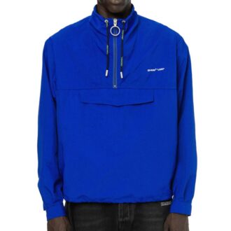 Off-White Jachetă sport pulover pentru bărbați din nailon cu șnur și logo alfabet, albastră