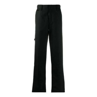 Off-White Men’s Multiple Pockets Straight Solid Color Casual Long Pants/Trousers Black