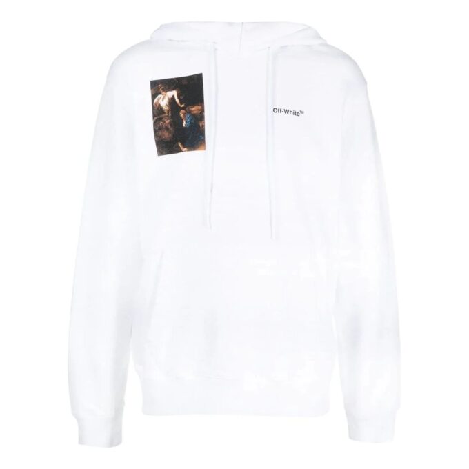 Off-White Pantaloni bărbați FW22 cu imprimeu cu personaje, croială largă, albi