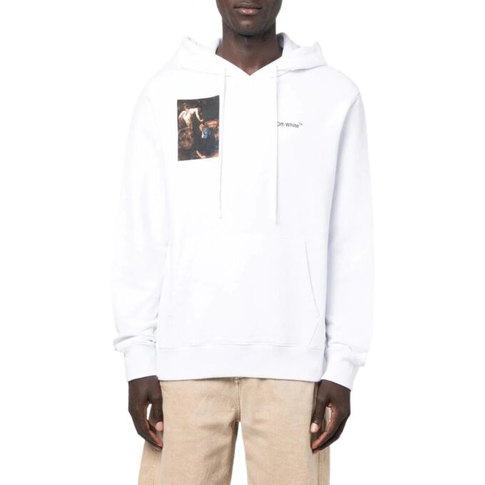 Off-White Pantaloni bărbați FW22 cu imprimeu cu personaje, croială largă, albi