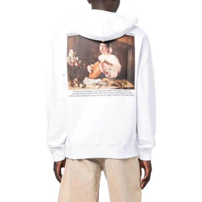Off-White Pantaloni bărbați FW22 cu imprimeu cu personaje, croială largă, albi