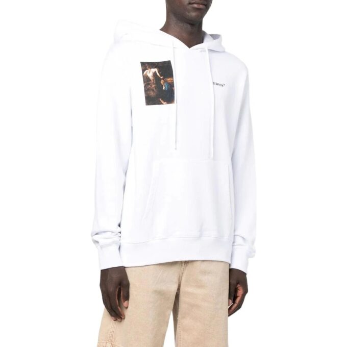 Off-White Pantaloni bărbați FW22 cu imprimeu cu personaje, croială largă, albi