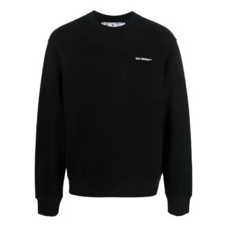 Off-White Pantaloni casual pentru bărbați SS22 cu imprimeu logo pe spate, guler rotund și mâneci lungi, negri