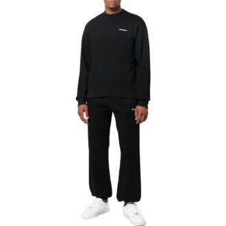 Off-White Pantaloni casual pentru bărbați SS22 cu imprimeu logo pe spate, guler rotund și mâneci lungi, negri