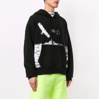 Off-White Pantaloni pentru bărbați cu imprimeu animal, croială largă, negru