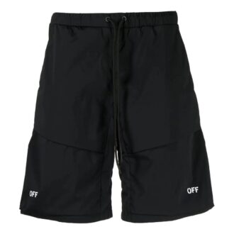 Off-White Pantaloni Scurți drepți cu șnur, culoare solidă, pentru bărbați, colecția SS22, negru