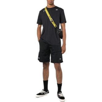 Off-White Pantaloni Scurți drepți cu șnur, culoare solidă, pentru bărbați, colecția SS22, negru
