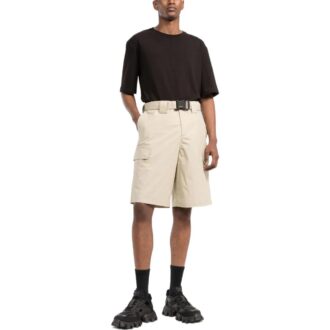 Off-White Pantaloni Scurți pentru bărbați SS22, culoare solidă, talie înaltă, stil minimalist, versiune bermuda, bej