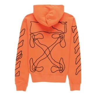 Off-White Pantaloni scurți sport pentru bărbați cu logo la talie, model Abstract Arrows, slim fit, spălați, cu aspect uzat, cu broderie geometrică, portocalii