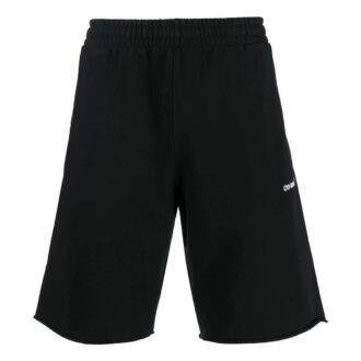 Off-White Pantaloni Scurți sport pentru bărbați FW22, culoare solidă, cu imprimeu logo și talie elastică, versiune standard, negru Off-White Pantaloni Scurți sport pentru bărbați FW22, culoare solidă, cu imprimeu logo și talie elastică, versiune standard, negru