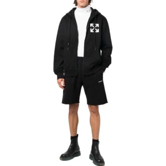 Off-White Pantaloni Scurți sport pentru bărbați FW22, culoare solidă, cu imprimeu logo și talie elastică, versiune standard, negru Off-White Pantaloni Scurți sport pentru bărbați FW22, culoare solidă, cu imprimeu logo și talie elastică, versiune standard, negru