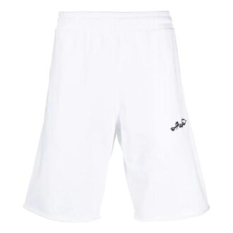 Off-White Pantaloni Scurți sport pentru bărbați FW22, culoare solidă, cu logo brodat, croi drept, versiune standard, alb