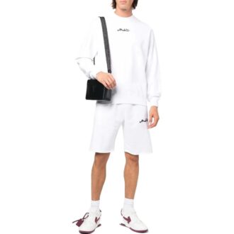 Off-White Pantaloni Scurți sport pentru bărbați FW22, culoare solidă, cu logo brodat, croi drept, versiune standard, alb