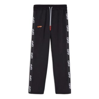 Off-White Pantaloni sport drepți pentru bărbați SS22 cu logo lateral și șireturi / Pantaloni / Joggers Versiune obișnuită Negru