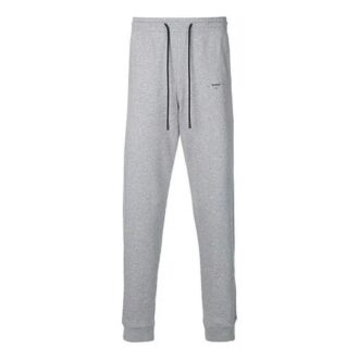 Off-White Pantaloni sport/pantaloni/joggers pentru bărbați SS21 cu șnur și logo săgeată galbenă, croială slim, gri Off-White Pantaloni sport/pantaloni/joggers pentru bărbați SS21 cu șnur și logo săgeată galbenă, croială slim, gri
