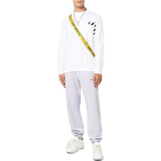 Off-White Pantaloni sport/pantaloni/pantaloni de jogging pentru bărbați SS22 cu imprimeu iconic din sârgă, versiune gri deschis