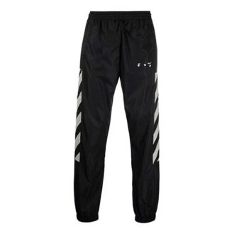 Off-White Pantaloni sport pentru bărbați FW21 cu logo și dungi diagonale, croi larg, negru