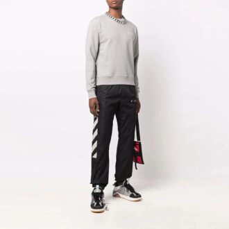 Off-White Pantaloni sport pentru bărbați FW21 cu logo și dungi diagonale, croi larg, negru