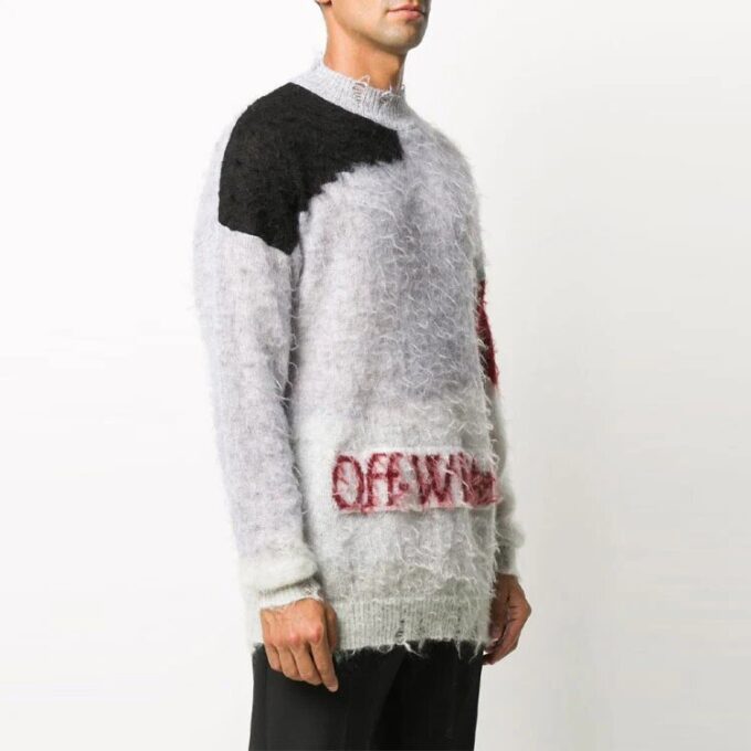 Off-White pentru bărbați cu logo, blocuri de culoare, versiune obișnuită, gri