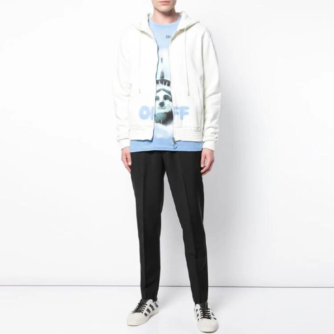 Off-White pentru bărbați cu logo și fermoar, alb