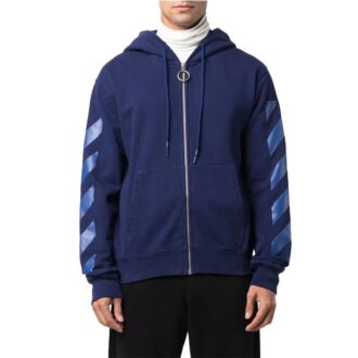 Off-White pentru bărbați FW21 cu dungi și fermoar, versiune standard, albastru Off-White pentru bărbați FW21 cu dungi și fermoar, versiune standard, albastru