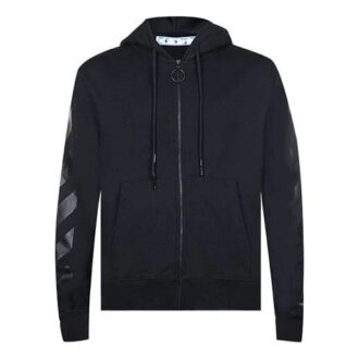 Off-White pentru bărbați FW21 cu imprimeu logo, fermoar, croială slim, negru Off-White pentru bărbați FW21 cu imprimeu logo, fermoar, croială slim, negru