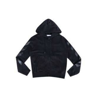 Off-White pentru bărbați FW21 cu imprimeu logo, fermoar, croială slim, negru Off-White pentru bărbați FW21 cu imprimeu logo, fermoar, croială slim, negru