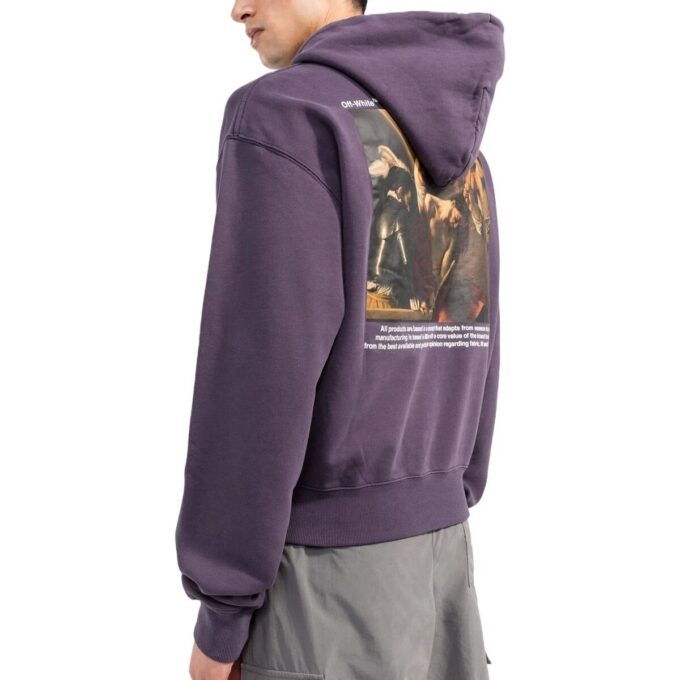 Off-White pentru bărbați FW22 cu imprimeu cu personaje și slogan, violet