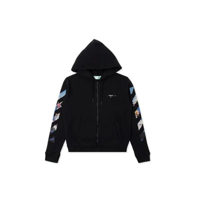Off-White pentru bărbați, imprimeu pictat, model cu săgeți, fermoar, negru clasic