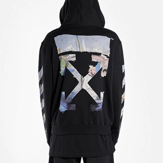 Off-White pentru bărbați, imprimeu pictat, model cu săgeți, fermoar, negru clasic