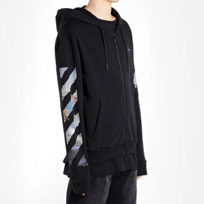 Off-White pentru bărbați, imprimeu pictat, model cu săgeți, fermoar, negru clasic