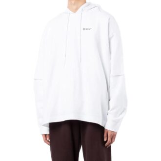 Off-White pentru bărbați SS22 cu imprimeu logo și model cu săgeți, cu glugă și mâneci lungi, alb Off-White pentru bărbați SS22 cu imprimeu logo și model cu săgeți, cu glugă și mâneci lungi, alb