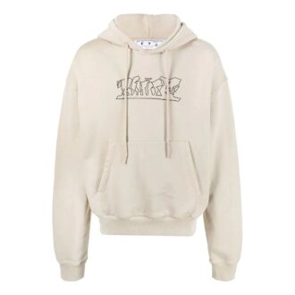 Off-White pentru bărbați SS22 cu logo brodat, din bumbac, cu glugă și mâneci lungi, versiune kaki Off-White pentru bărbați SS22 cu logo brodat, din bumbac, cu glugă și mâneci lungi, versiune kaki