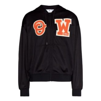 Off-White Pulover bărbătesc cu guler rotund, croială largă, negru, cu imprimeu cu litere de skateboard Off-White Pulover bărbătesc cu guler rotund, croială largă, negru, cu imprimeu cu litere de skateboard