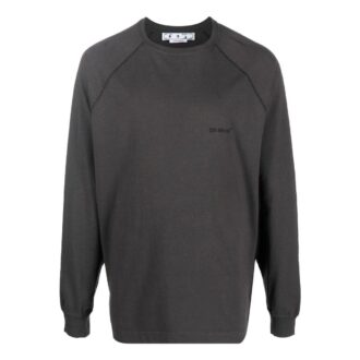 Off-White Pulover bărbătesc cu guler rotund, mâneci lungi și imprimeu logo, gri Off-White Pulover bărbătesc cu guler rotund, mâneci lungi și imprimeu logo, gri