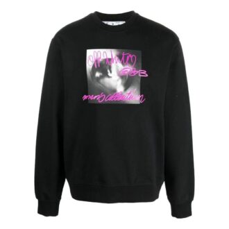 Off-White Pulover bărbătesc FW22 cu guler rotund și imprimeu cu logo-ul alfabetului, mâneci lungi, negru Off-White Pulover bărbătesc FW22 cu guler rotund și imprimeu cu logo-ul alfabetului, mâneci lungi, negru