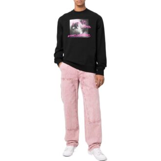 Off-White Pulover bărbătesc FW22 cu guler rotund și imprimeu cu logo-ul alfabetului, mâneci lungi, negru Off-White Pulover bărbătesc FW22 cu guler rotund și imprimeu cu logo-ul alfabetului, mâneci lungi, negru