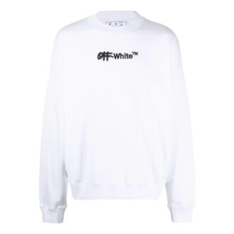 Off-White Pulover bărbătesc FW22 cu imprimeu alfabet, guler rotund și mâneci lungi, alb Off-White Pulover bărbătesc FW22 cu imprimeu alfabet, guler rotund și mâneci lungi, alb