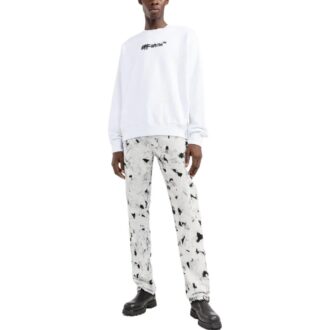 Off-White Pulover bărbătesc FW22 cu imprimeu alfabet, guler rotund și mâneci lungi, alb Off-White Pulover bărbătesc FW22 cu imprimeu alfabet, guler rotund și mâneci lungi, alb