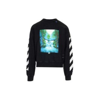 Off-White Pulover bărbătesc larg cu imprimeu negru Off-White Pulover bărbătesc larg cu imprimeu negru