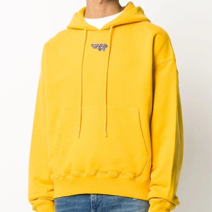 Off-White Pulover cu glugă pentru bărbați, imprimeu cu logo, galben