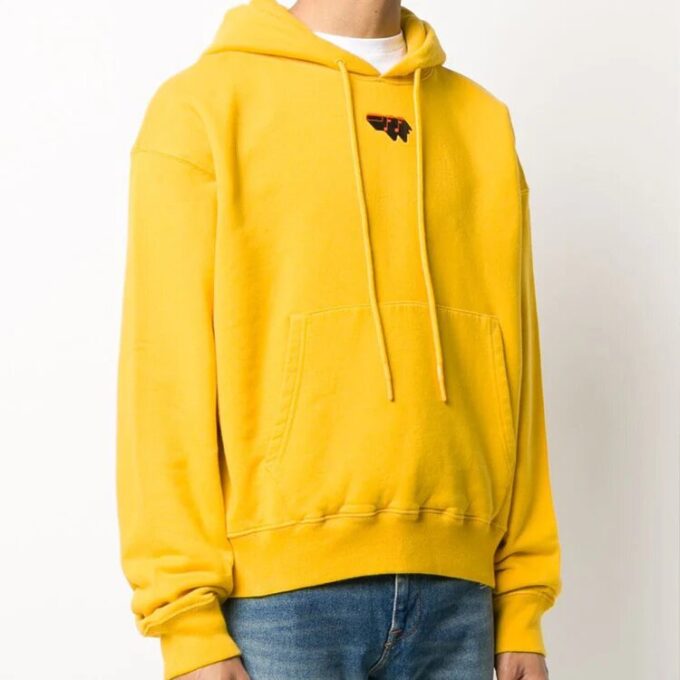 Off-White Pulover cu glugă pentru bărbați, imprimeu cu logo, galben
