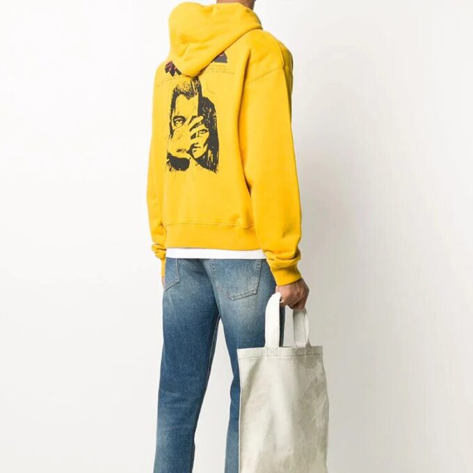 Off-White Pulover cu glugă pentru bărbați, imprimeu cu logo, galben