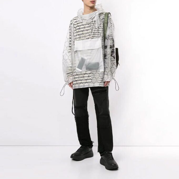 Off-White Pulover pentru bărbați cu detaliu buzunar, transparent, versiune obișnuită, alb