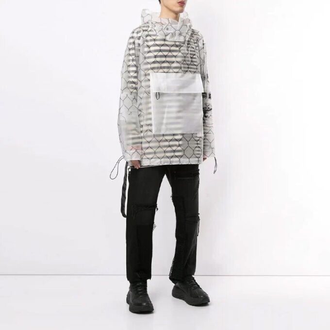 Off-White Pulover pentru bărbați cu detaliu buzunar, transparent, versiune obișnuită, alb